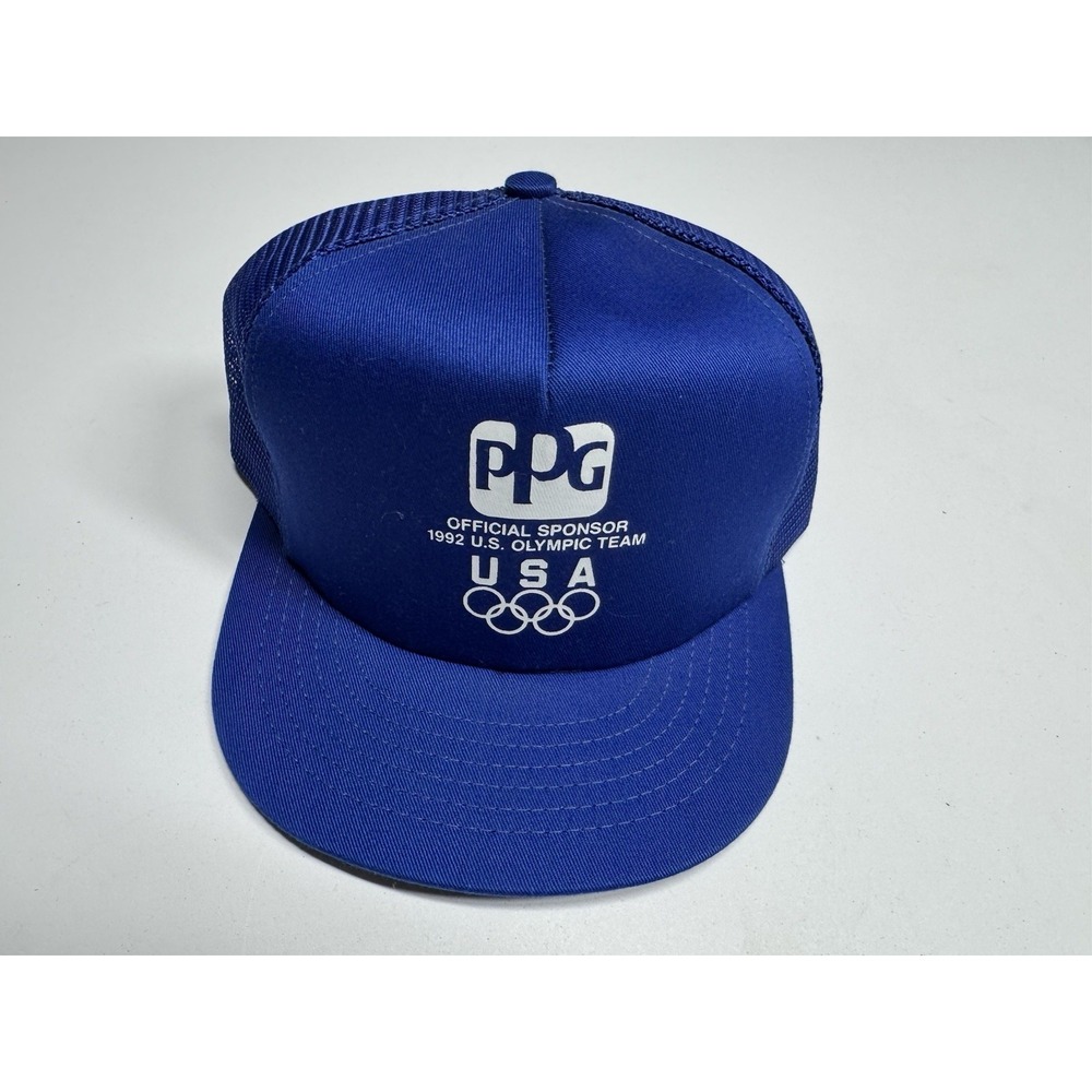 Vintage 1992 Olympics Snapback Trucker Hat PPG Sponsor Blue USA Adult USA Made